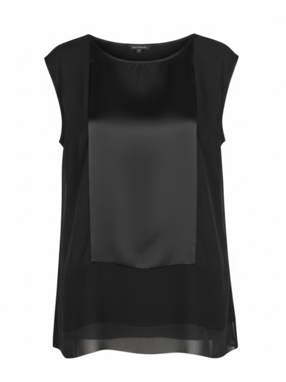 Eileen Fisher Black Short Sleeve Silk Blocked Charmeuse Top Size Small